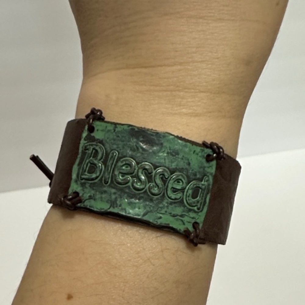 Artisan Blessed Green and Brown cuff button bracelet